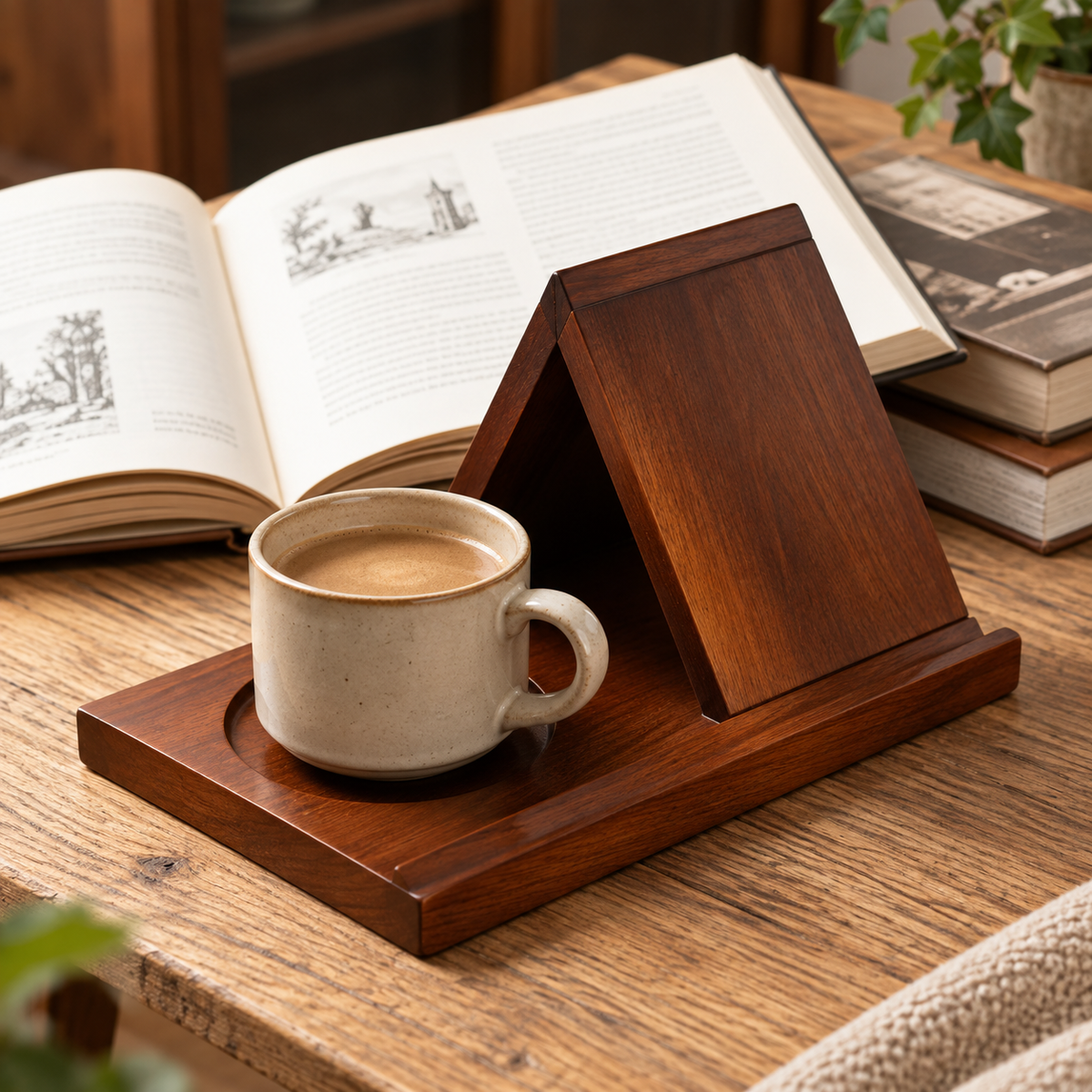 Wooden Coffee Bookrest Table